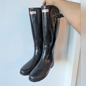 Hunter Black Rainboots Tall Slim 8